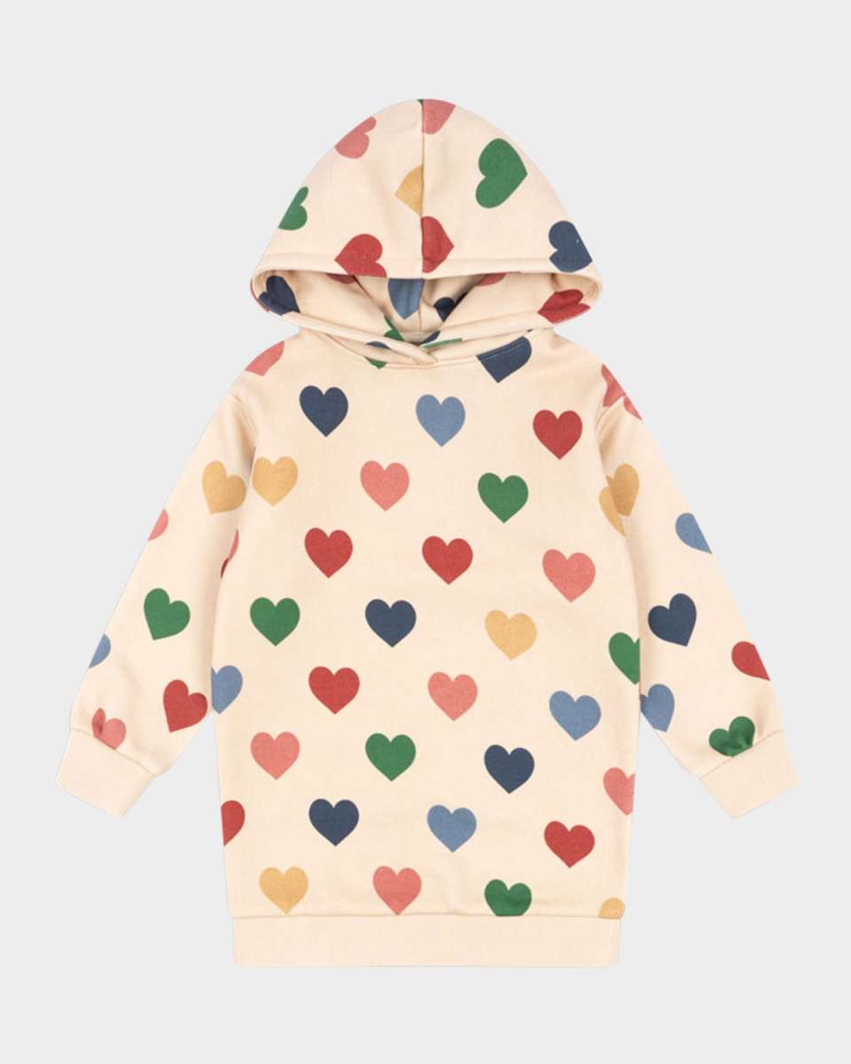 Girl's Lou Multicolor Heart-Print Hoodie Dress, Size 18M-10